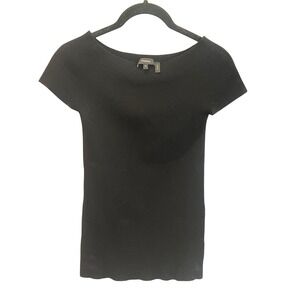 Theory Black Ribbed Cap Sleeve Off The Shoulder Top Minimalist Stretch Medium